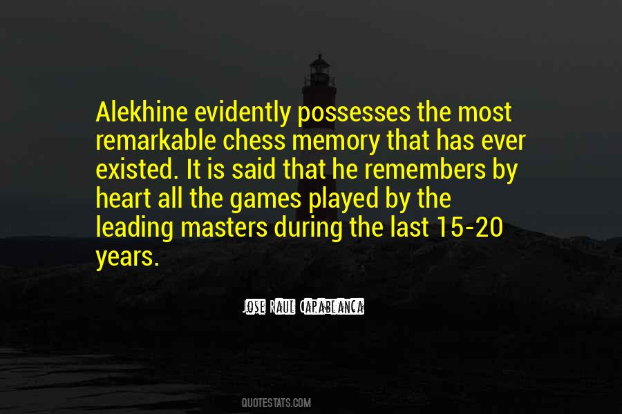 Jose Raul Capablanca quote: Alekhine evidently possesses the most  remarkable chess memory that has